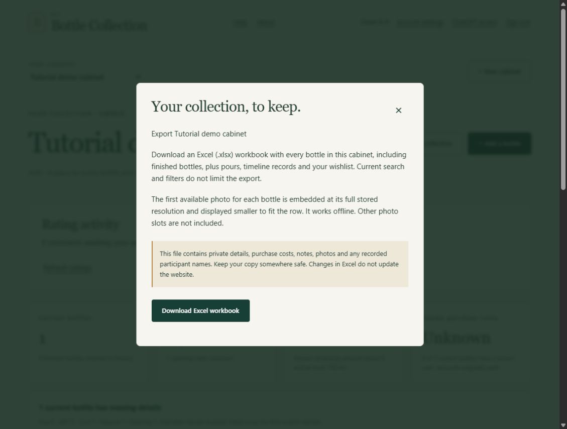 Review the contents, then choose Download Excel workbook.
